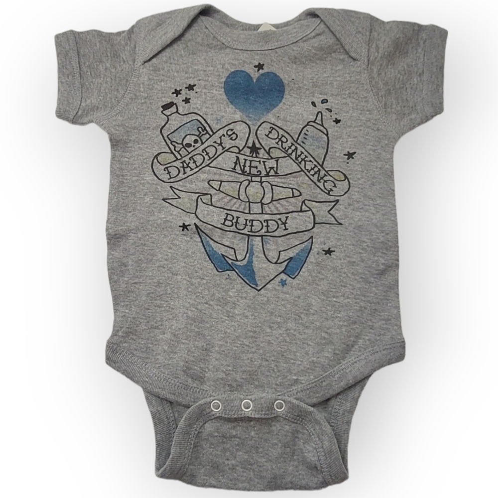 Daddy's New Drinking Buddy Baby BodySuit Size 6 Months Gray